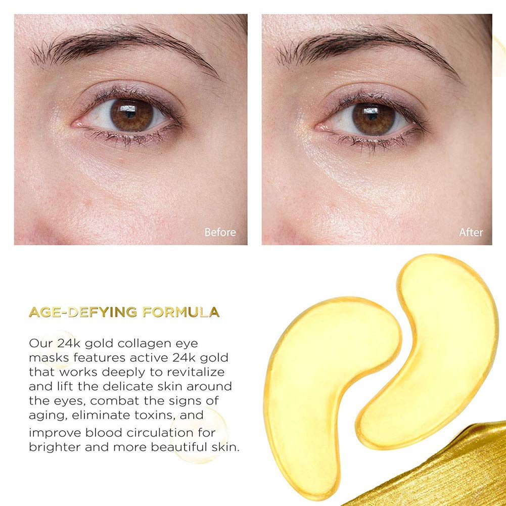 Adofect 30 Pairs Gold Collagen Under Eye Mask Anti-Aging Hyaluronic Acid 24k Gold Eye Patches for Moisturizing & Reducing Dark Circles, Luxury Gift for Women and Men, Gold : Beauty