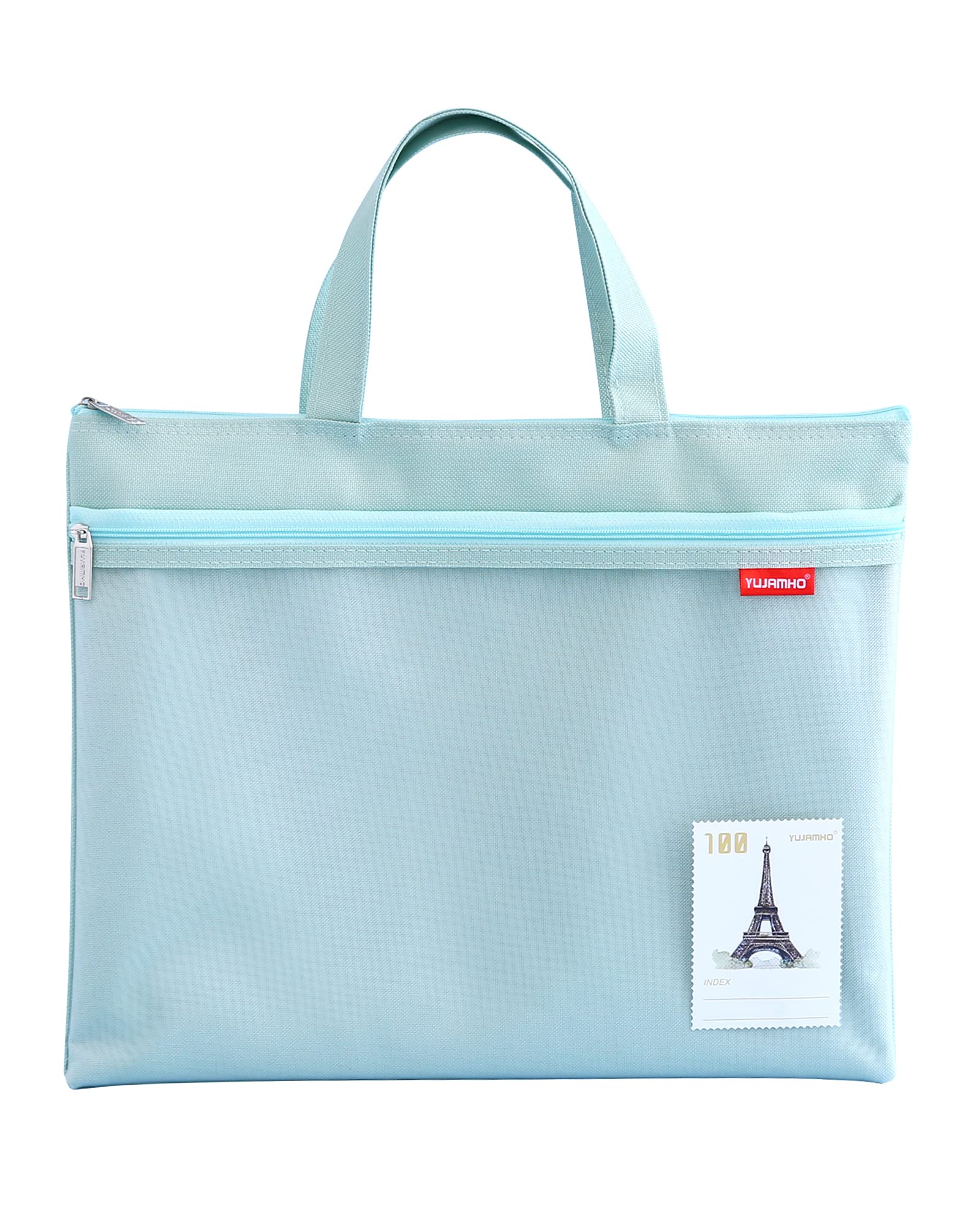 A4 Document Bag Zip Bag Nylon Mesh Bag Waterproof Double Zip Small Labels Student Office Supplies Travel Bag Green