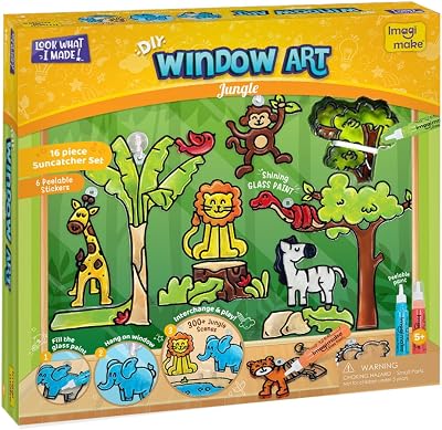 Imagimake Window Art Jungle 16-Piece Glass Paint & Suncatcher Kit