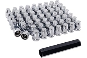 YiaChuii Lug Nut Covers, 33mm Thread On Chrome Screw-on Lug Nut Covers for Vehicle Wheels, Caps ABS Plastic Anti-Rust Flat Top for Semi Trucks, 60Pcs+Socket