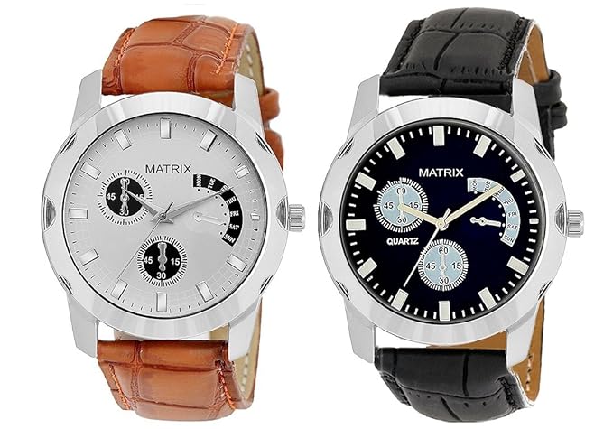 Analog Pair of White & Black Dial Mens & Boys Watch-PR-248-249