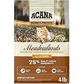 ACANA Grain-Free Dry Cat Food Meadowlands Recipe 4lb Bag | Grain Free, High Protein, Includes Probiotics, Digestive Health, Free-Run Poultry, World's Finest Ingredients