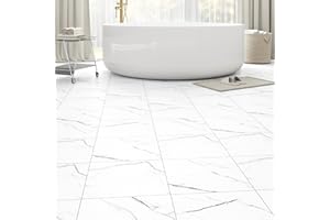 ZRJT 30 Pack Cover 30 Sq.Ft Peel and Stick Floor Tiles, 12” x 12” Self Adhesive Vinyl Flooring Easy DIY Installation for Kitchen, Living Room, Laundry, RV, White Marble