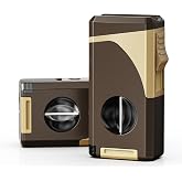 6-in-1 Butane Torch Lighter, Built-in V-Shape &amp; Straight Shear, Holder, Punch, Draw Enhancer, Windproof Triple Jet Flame - Refillable Cool Lighters for Men, Candle, Outdoors