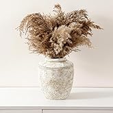 Rustic Farmhouse Ceramic Vase for Home Decor, Terracotta Decorative Flower Vases for Pampas Grass, Dried Flower Branch, Living Room, Kitchen, Table Centerpiece, Shelf, 7.28 Inch Tall (Rustic White)