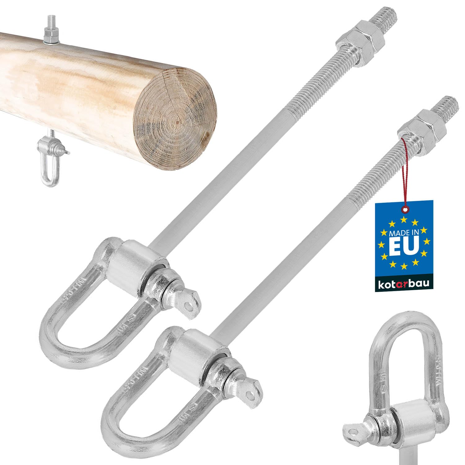 KOTARBAU® Set of 2 Swing Hooks M12 x 190 mm with Shackle and Bolt Hook Thread Hammock Mounting Hook for Swing Swing Suspension Attachment Galvanised Bolts