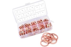 Jewkot 200 PCS Car Flat Crushed Copper Gasket Classification Kit, M5 M6 M8 M10 M12 M14 9 Specifications Copper Metric Washers, Oil Pan Plug Sealing Gaskets, for Many Types of Vehicles (Gold)