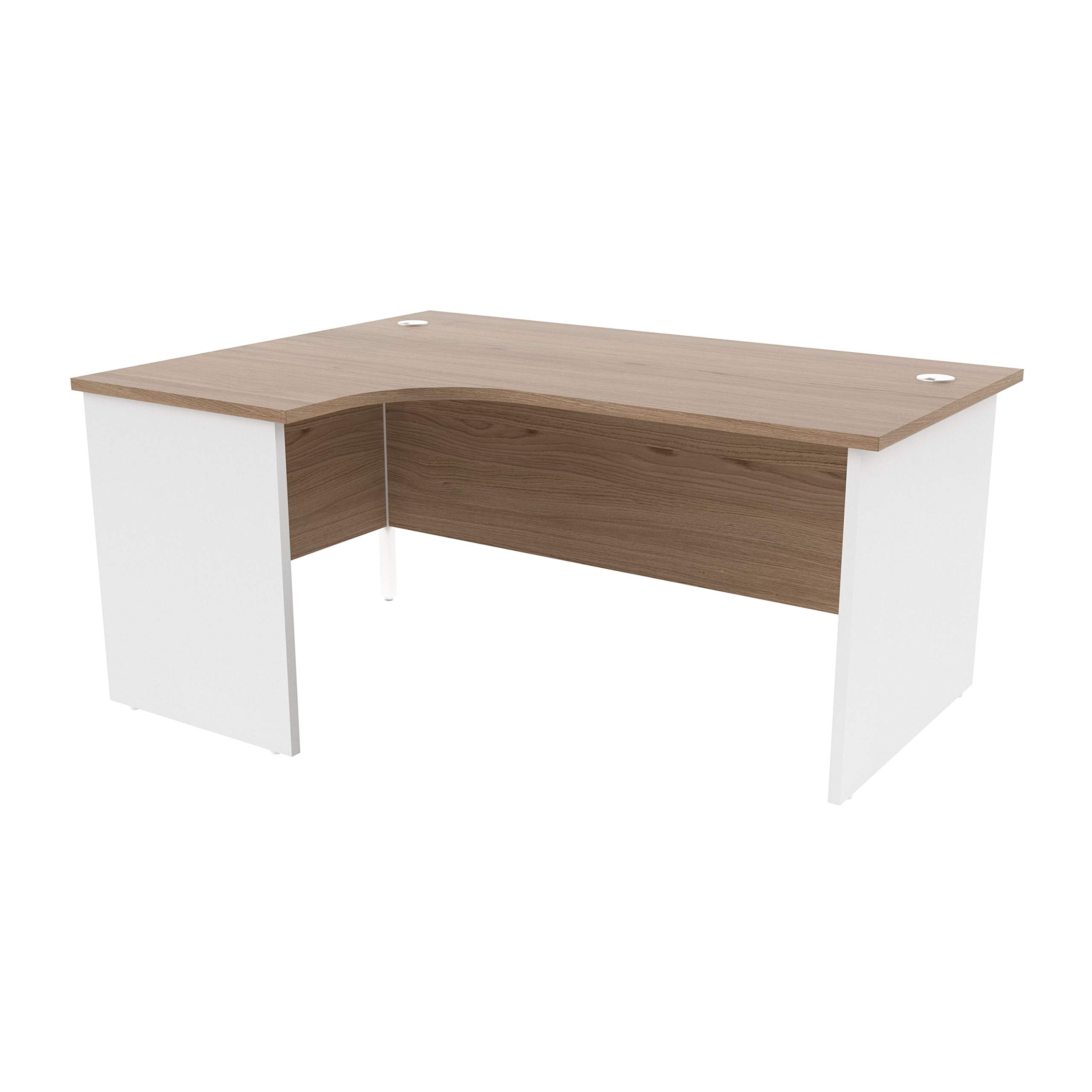 Office Hippo Professional Office Desk, Left Corner Desk, Strong & Reliable Panel Desk, Office Table With Integrated Cable Ports, PC Desk For Office & Home - Grey Oak Top / White Legs