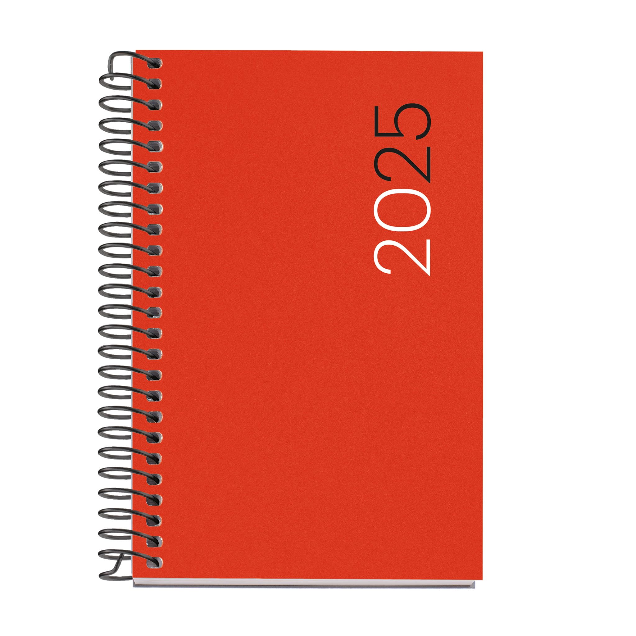 Miquelrius - 2025 Diary, Yearly Diary 80 x 120 mm, Day Page, Flexible Polypropylene Cover, Spiral, Paper 80 g/m², Spanish, English and Portuguese, Red