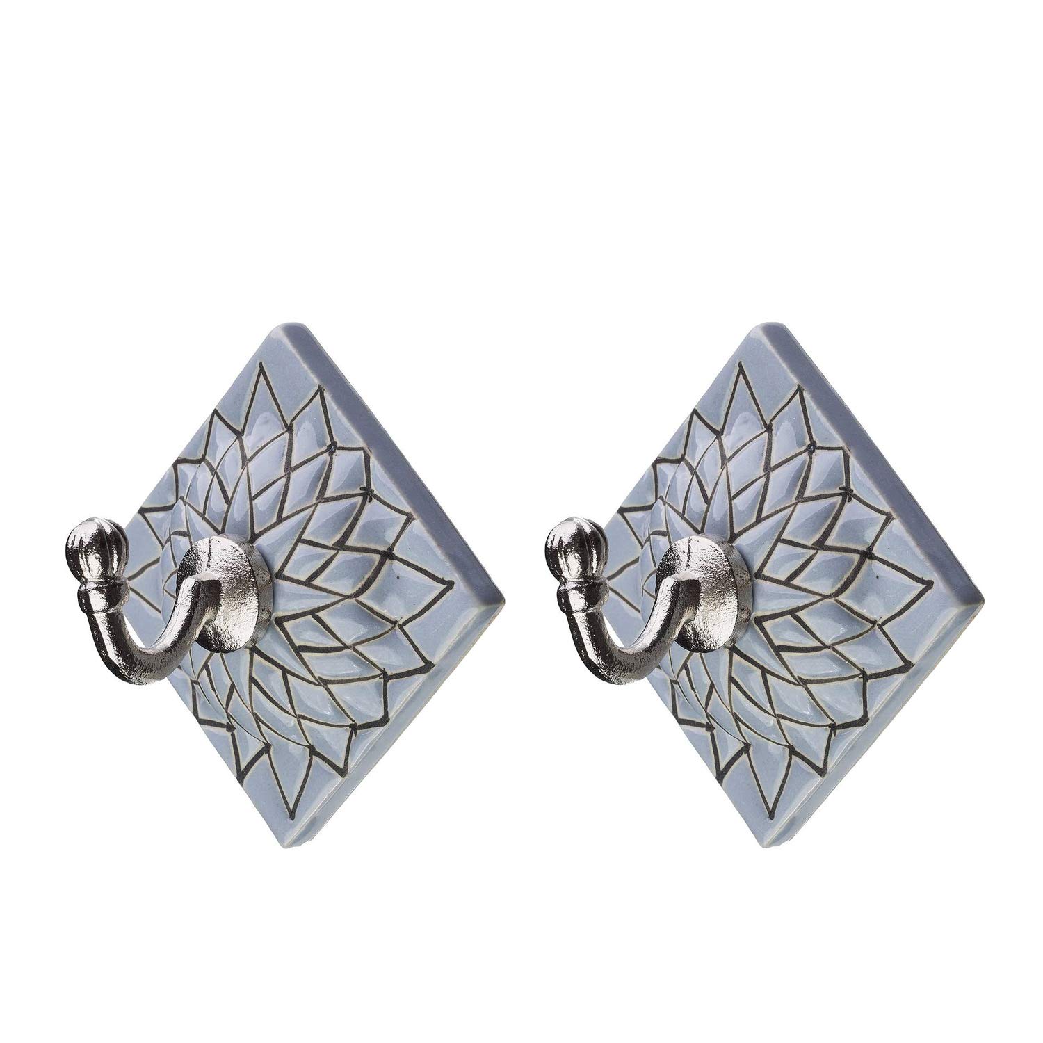 Tranquillo 2 Coat Hook Grey Ceramic Decoration 9x9 cm Present Home