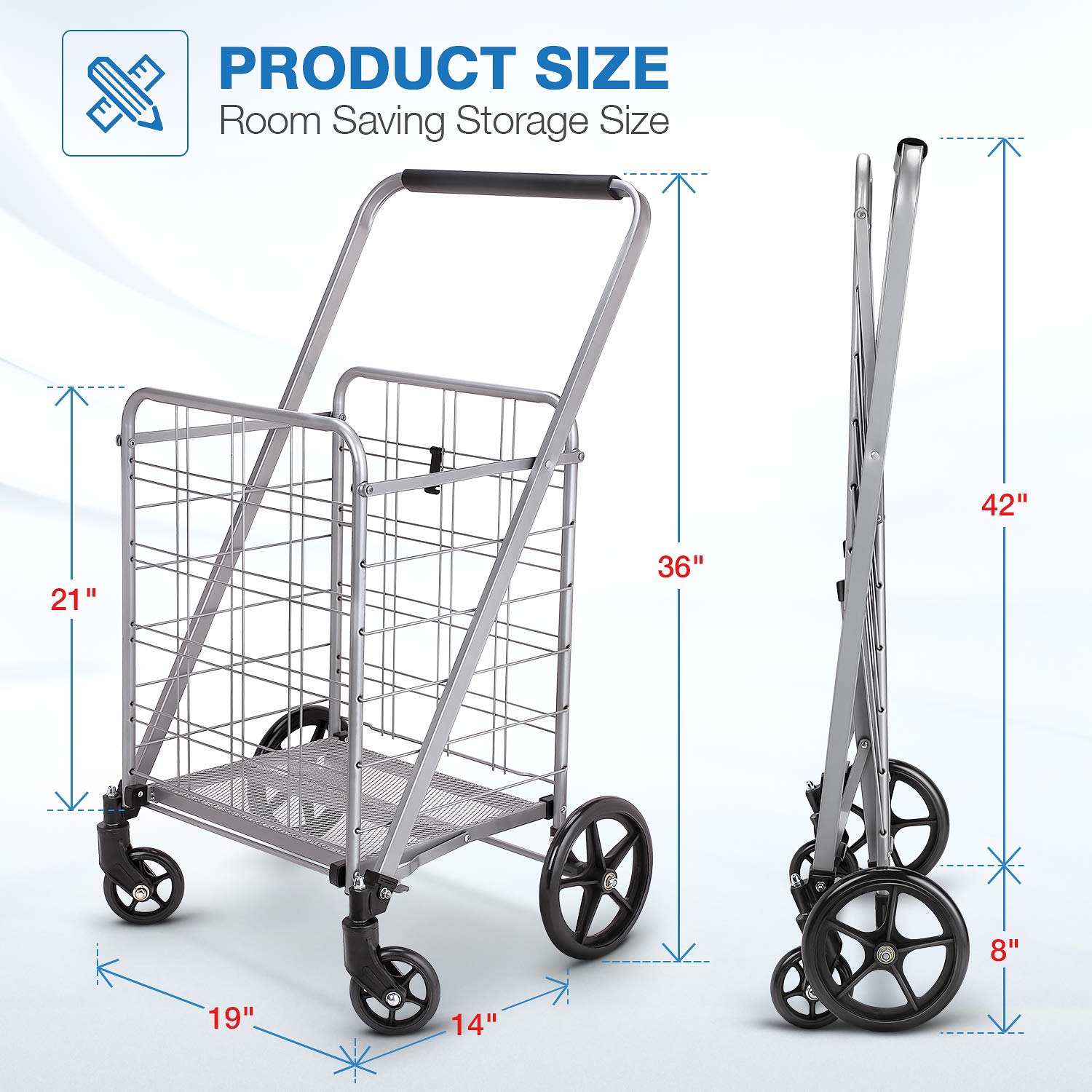 Newly Released Grocery Utility Flat Folding Shopping Cart with 360