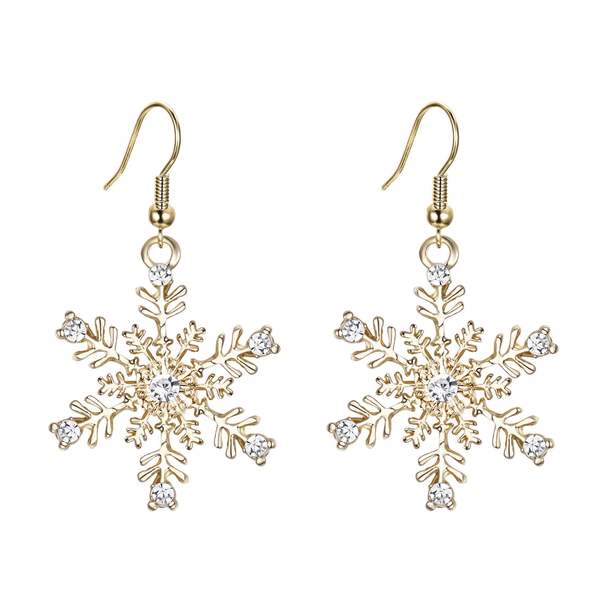 EVER FAITH Women's Austrian Crystal Winter Party Snowflake Earrings Hook Dangle Clear Gold-Tone