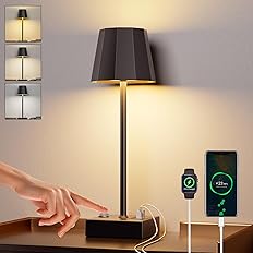 Niaycouky Cordless Table Lamp for Bedroom, 8000mAh Battery Operated Rechargeable Touch Lamp with USB Ports, Portable LED Desk Lamp 3 Color Stepless Dimming, Living Room/Restaurant//Bars/Party/Camping…