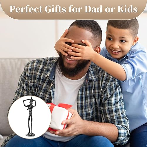 Sziqiqi Dad Son Iron Sculpture Heartwarming Father's Day Gift for Dad  Black Metal Figurine Decor for Birth