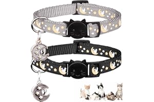 BAEUPPIT 2Pcs Breakaway Cats Collars Cat Collars for Boy & Girl Cats Adjustable Kitten Collars with Bell,Black+Gray