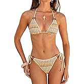 ZAFUL Triangle Bikini Sets for Women Sexy Tie Side Halter String O Ring Textured Two Piece Swimwear Bathing Suit