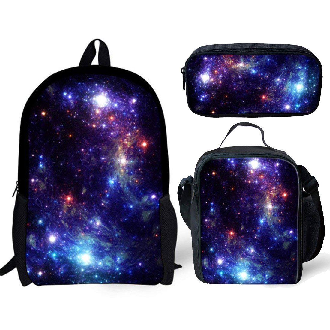 Showudesigns Kids Rucksack Star Galaxy Backpack School Bags for Teenage Girls Personalised Bookbag with Lunch Bag Pack Boys Peencil Case Child Student