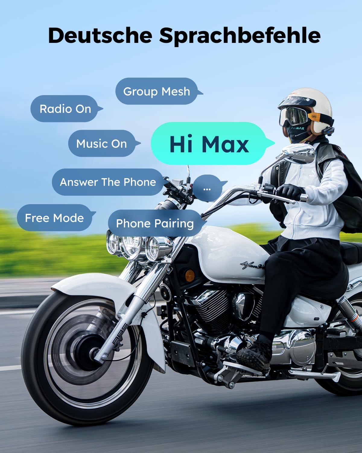 ASMAX S1 Motorrad Bluetooth Headset, Mesh Intercom für 8 Fahrer, Bluetooth 5.4 Helm Gegensprechanlage mit Sprachsteuerung/CloudTalk für 50 Fahrer/FM Radio/Schnellladung/Musik Teilen, Doppelpack 3