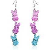 Easter Bunny Rabbbit Bling Shiny Drop Stud Dangle Earrings for Women Jewelry Acrylic Animal Sparkling Earrings for Party Decoration Colorful Lightweight Holiday Happy Easter