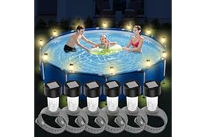 US:E 6 Pack Solar Pool Lights for above Ground Pools, Energy Saving LED Pool Solar Lights, Waterproof Frame Pool Decoration,Warm Light Light at Night Decor for Frame Swimming Pools, Trampoline,Grey
