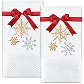 JarThenaAMCS 2Pcs Winter Hand Towels Gold Silver Christmas Snowflake Cotton Embroidered Bathroom Towel Xmas Dish Towel for Drying Cleaning Cooking Gift, 29.5 x 13.7 Inch
