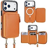 Bocasal for MagSafe Crossbody Wallet Case Compatible with iPhone 17 Pro Max, RFID Blocking Protective Purse Case with Card Slots Holder Kickstand Wrist Strap Lanyard Zipper 6.9 Inch 5G (Brown)