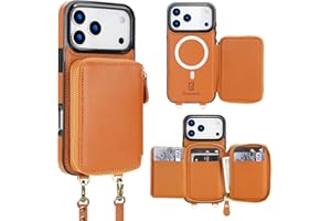 Bocasal for MagSafe Crossbody Wallet Case Compatible with iPhone 17 Pro Max, RFID Blocking Protective Purse Case with Card Slots Holder Kickstand Wrist Strap Lanyard Zipper 6.9 Inch 5G (Brown)