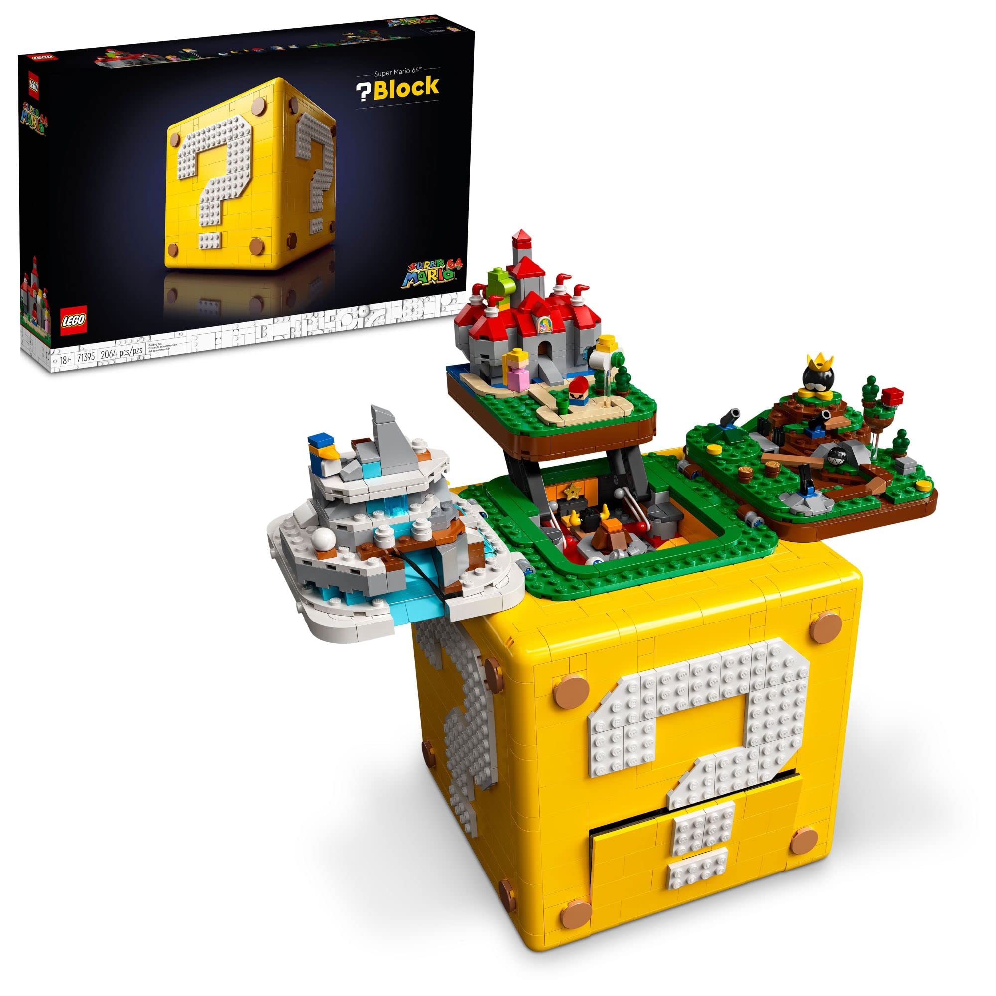 Photo 1 of ***see notes***LEGO Super Mario 64 Question Mark Block 71395, 3D Model Set for Adults with 4 Microscale Game Levels: Peach’s Castle, Bob-omb Battlefield, Cool Mountain and Lethal Lava Trouble