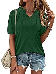 KISSMODA Women's Tunic Tops Casual V Neck Short