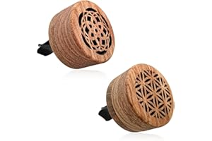 JUSTTOP 2 PCS Car Essential Oil Diffuser, Mini Wood Car Aromatherapy Diffuser Vent Clip with Lava Stone, Portable Wooden Arom
