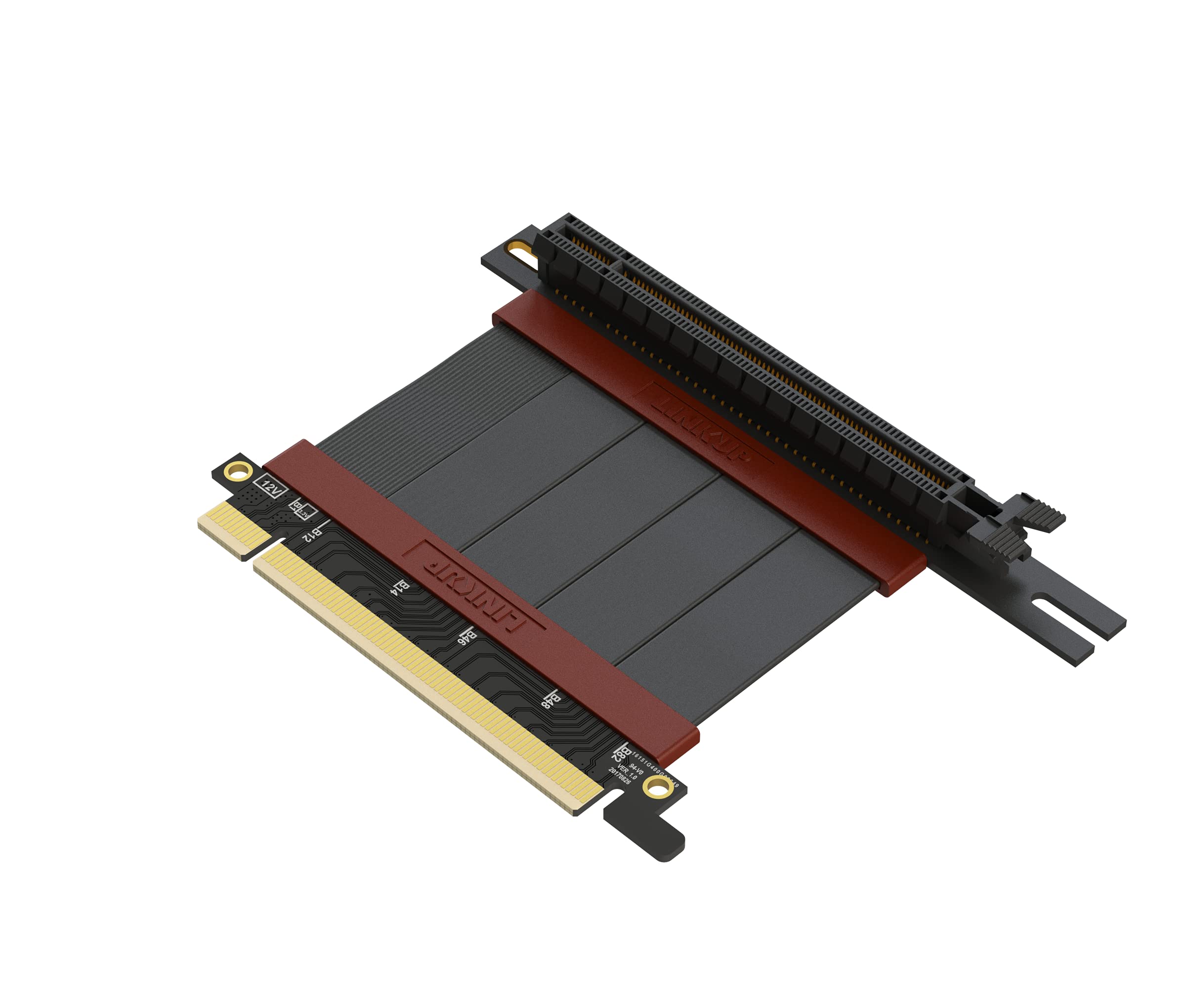LINKUP - Ultra PCIe 4.0 X16 Riser Cable [RTX4090 RX6950XT x570 B550 Z690 Tested] Shielded Extreme High-Speed Vertical Mount Gaming PCI Express Gen4 | Left Angle Socket (5cm) 3.0 Gen3 Compatible — image 1