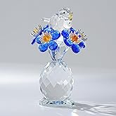 CNCRMEM Crystal Bird & Forget-Me-Not Flower Figurine,3x4 inch Glass Flower Collectible Ornaments for Home Decor Table Centerpiece Glass Bouquet Flowers Keepsake Gifts for Women (Blue)