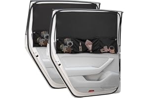 DIZA100 Car Window Shades 2 Packs Magnetic Side Window Car Sun Shade with Storage Pockets, Blackout Car Curtains for Windows for Baby Privacy, Rear Car Window Covers for Sun Block