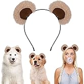 Bear Ears Headband Brown Cute Animals Hairband Fluffy Party Hairband Washing Face Hair Hoops Halloween Festival Cosplay Costume Hair Bands Headpiece for Women Christmas Birthday Decoration Accessory