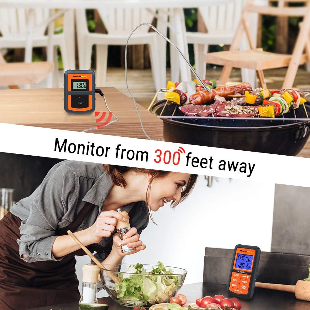 ThermoPro TP-07 Wireless BBQ Meat Thermometer for Grilling Smoker Oven Kitchen Turkey Remote Digital Cooking Food Grill Thermometer with Probe, 300 Feet Range, Smart LCD Backlit Screen: Kitchen & Dining