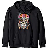 Halloween Sugar Skull Calavera Zip Hoodie
