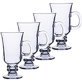Chefcaptain Glass Coffee Mugs, Glass Cup With Handle Zero-Lead Footed Mugs With 8 Oz Capacity, Irish Coffee Glasses 4-Piece