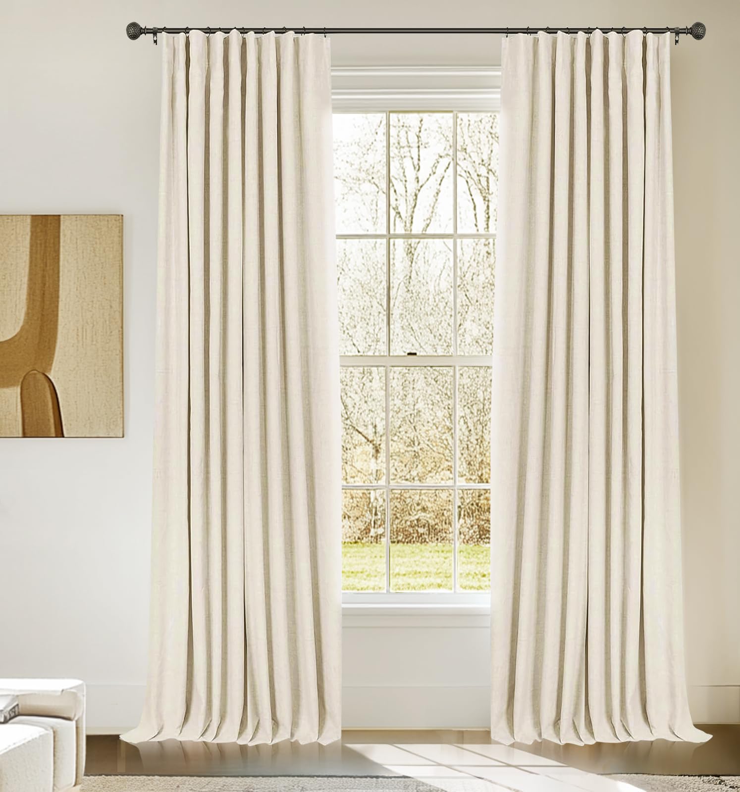Photo 1 of INOVADAY 100% Blackout Curtains for Bedroom, Black Out Curtains 96 Inch Long, Clip Rings Linen Blackout Drapes, Thermal Insulated Room Darkening for Living Room, 2 Panels - Cream,W50xL96