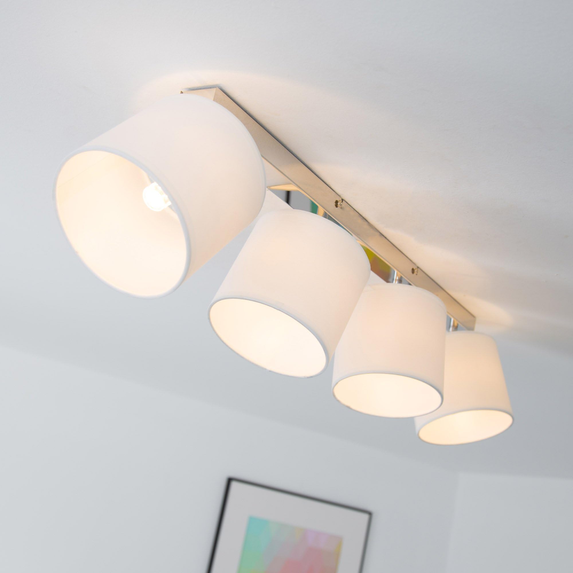 Modern Ceiling lamp with Textile Shade, 4-Flame, G9 max. 40W, Metal/Textile, Chrome/White