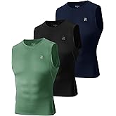 Runhit 3 Pack Men's Compression Shirts Sleeveless Workout Athletic Tank Top Sports Base Layer Undershirt for Running Gym