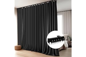 DOEIEZ Room Divider Blackout Curtains Flexible Sliding Tracks Sets Ceiling Mounted Rod Window Curtain Privacy Separation for Bedroom Living Rooms,1 Panel Black Drape and Black Track Set-W108xH108 in