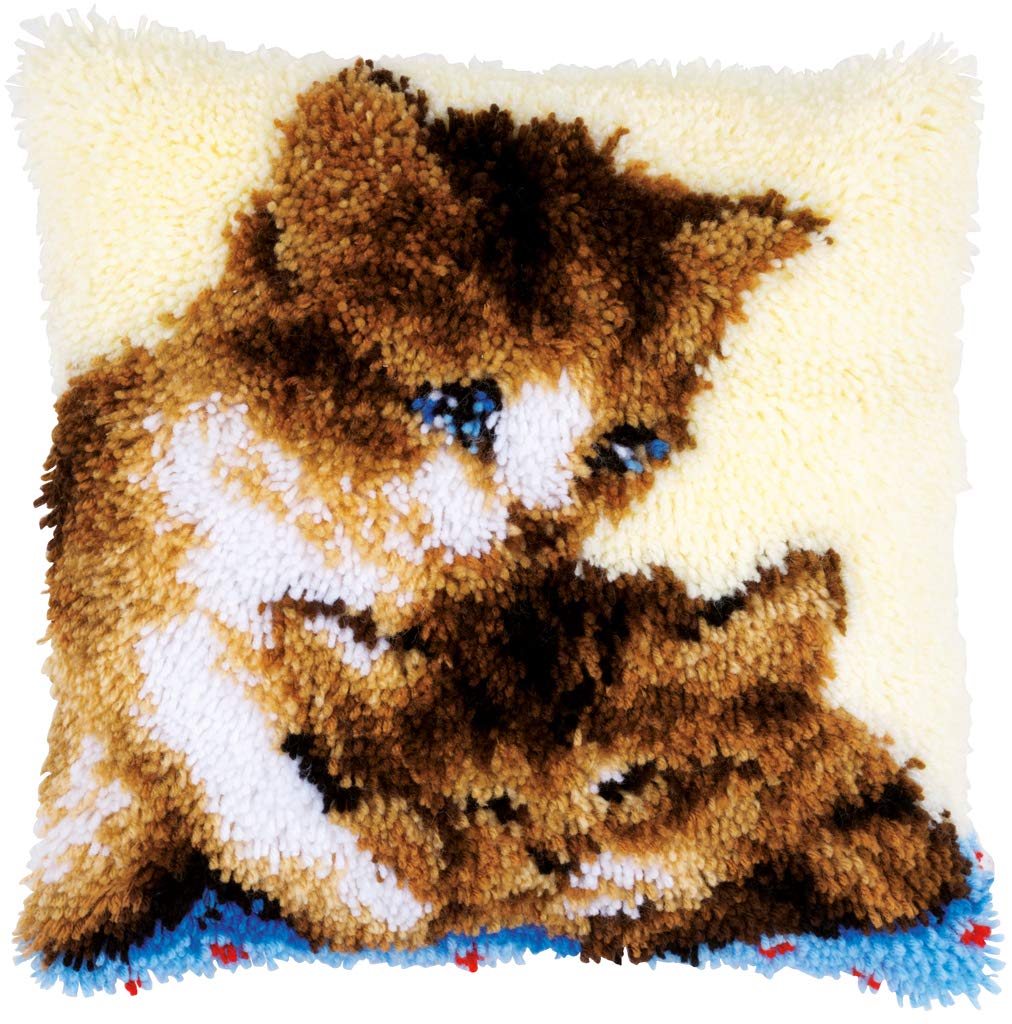 Vervaco Latch Hook Cushion Twin Cats Latch Hook, Cotton, multicoloured, 40 x 40 x 0.3 cm