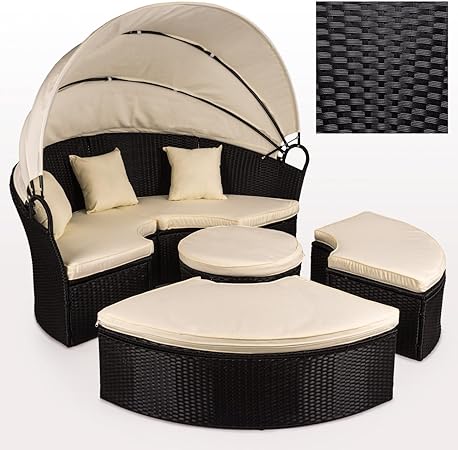 Polyrattan Sonneninsel Liege Lounge Gartenmobel O 184 Cm Mit Verstellbarem Sonnendach Inkl Kissen Und Auflage Amazon De Garten