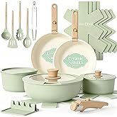 Umite Chef Non Stick Pots and Pans Set, 21 Pcs Ceramic Kitchen Cookware Set with Detachable Handle, Nonstick Healthy Induction Cookware, Dishwasher RV Cookware Set, Oven Safe, Stackable, Sage Green