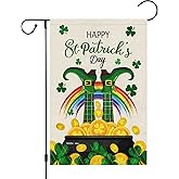 Louise Maelys Spring St. Patrick's Day Garden Flag 12x18 Double Sided, Burlap Small Lucky Leprechauns Shamrock Welcome Yard Gold Coin Pot Rainbow Clover Home Outdoor Decor
