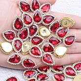 30Pcs Sew On Rhinestone Tear Drop Crystal Glass Rhinestone Metal Flatback Embellishment DIY Crafts Gems for Costume Dress Wedding Crafting (05 Light Siam, 10 * 14mm)