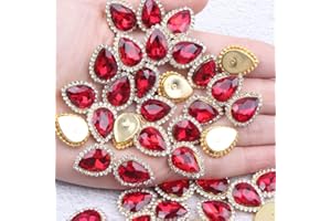 KDCQAH 30Pcs Sew On Rhinestone Tear Drop Crystal Glass Rhinestone Metal Flatback Embellishment DIY Crafts Gems for Costume Dress Wedding Crafting (05 Light Siam, 10 * 14mm)