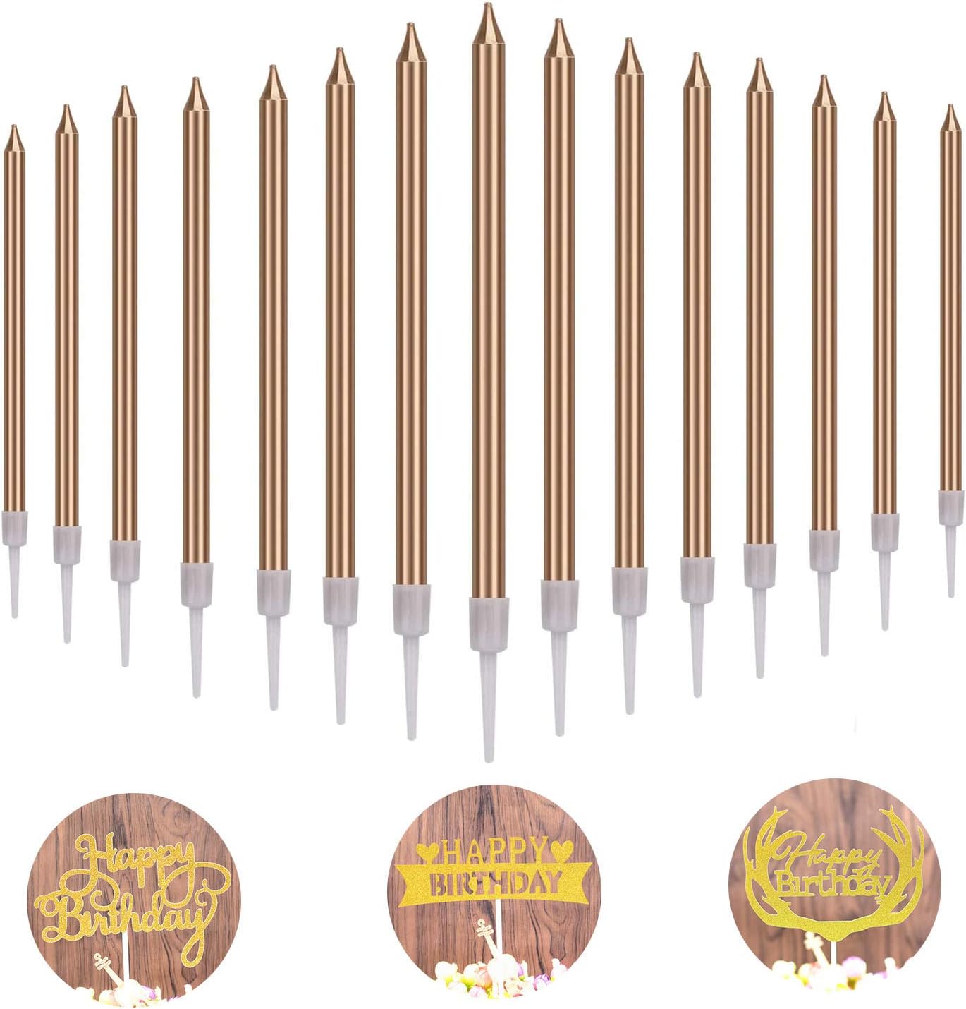 YFOX 24-Piece Birthday Candles are Used to Decorate Cakes and Birthday Parties and Retirement Celebrations (Champagne Gold)