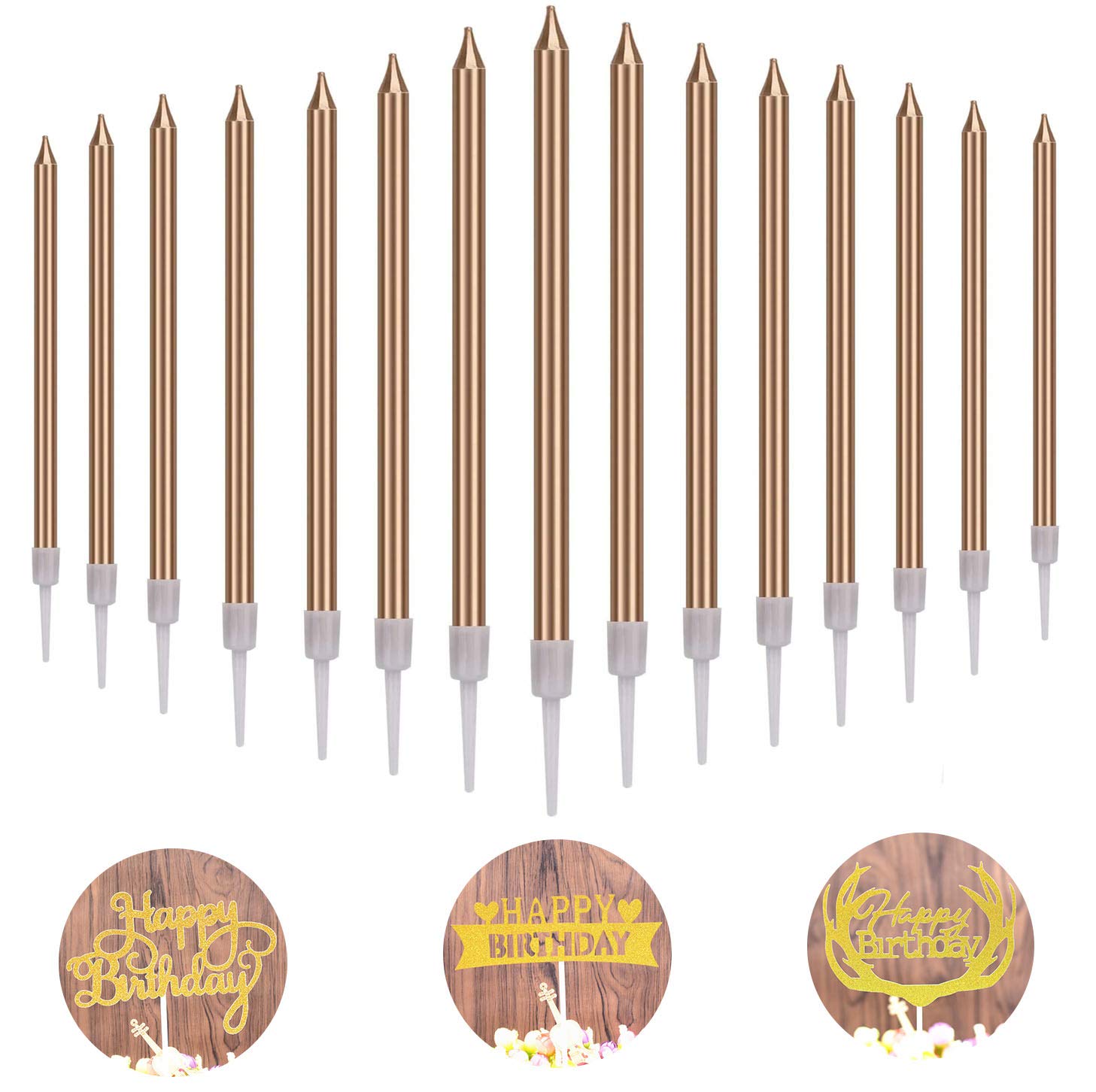 YFOX 24-Piece Birthday Candles are Used to Decorate Cakes and Birthday Parties and Retirement Celebrations (Champagne Gold)
