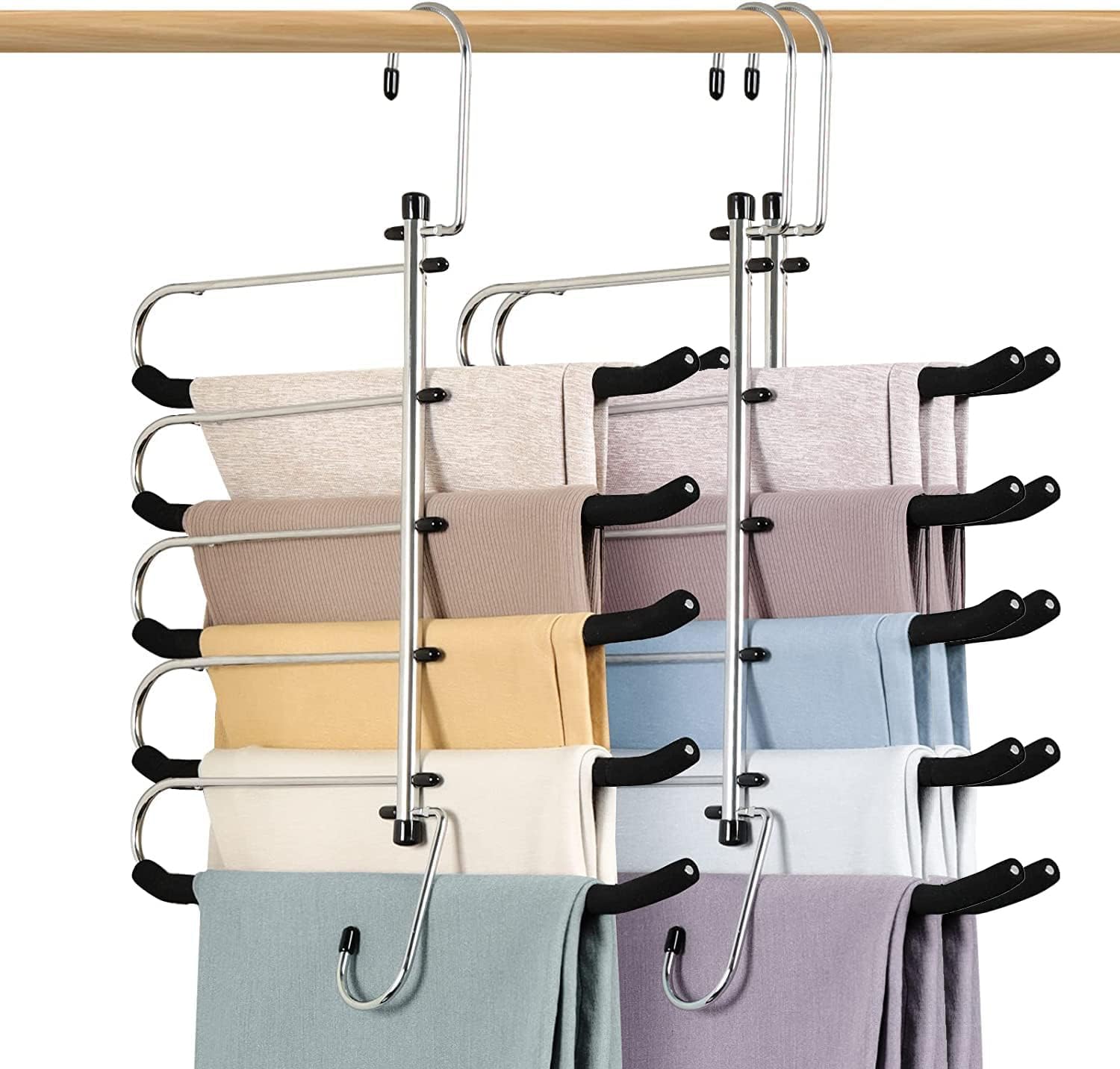 3 Pack Coat Hangers Space Saving Trouser hangers - Upgrade Non-Slip Trouser Hanger Rack with Foam Padded Swing Arm Hangers Multiple Layers Closet Organizer and Storage for Trousers, Slacks